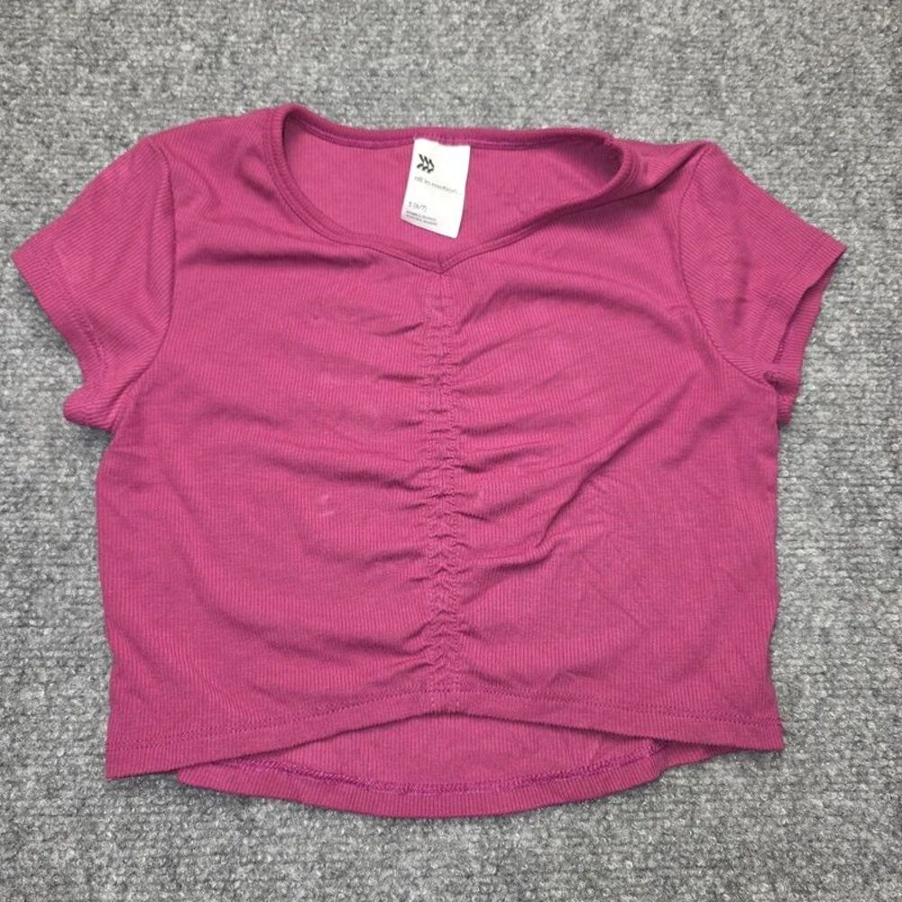 All in Motion Girls Ruched Front Ribbed Crop Top Size S 6/7 Pink
